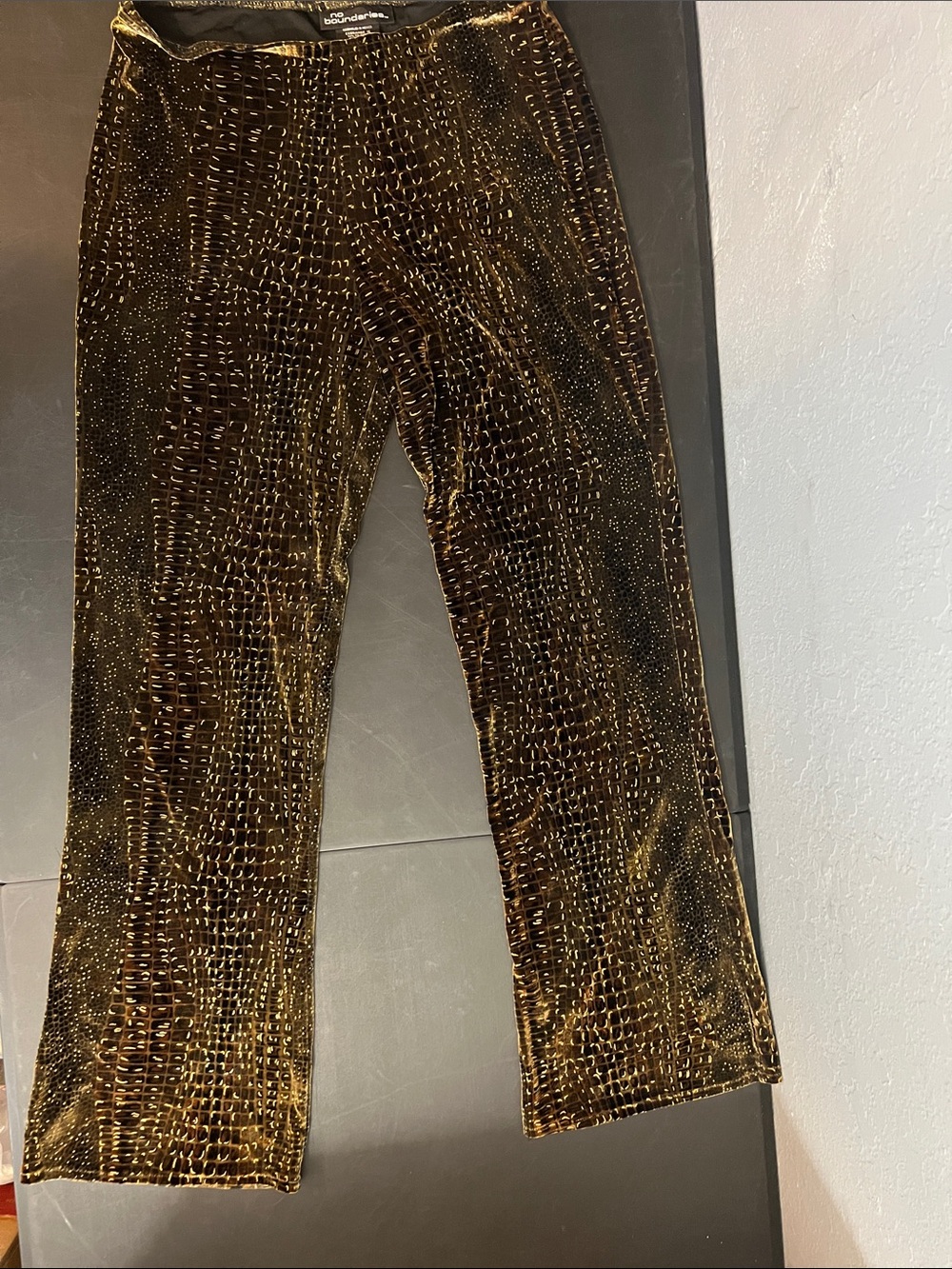 No Boundaries Gold Croc-Embossed Velvet Pants